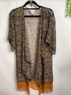 LuLaRoe Blue and Tan Patterned Kimono